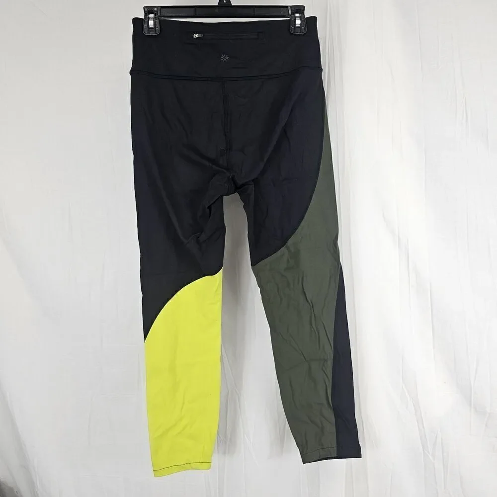 Athleta Asym Colorblock Workout Yoga Tight Leggings Women's Size Sm Black Yellow